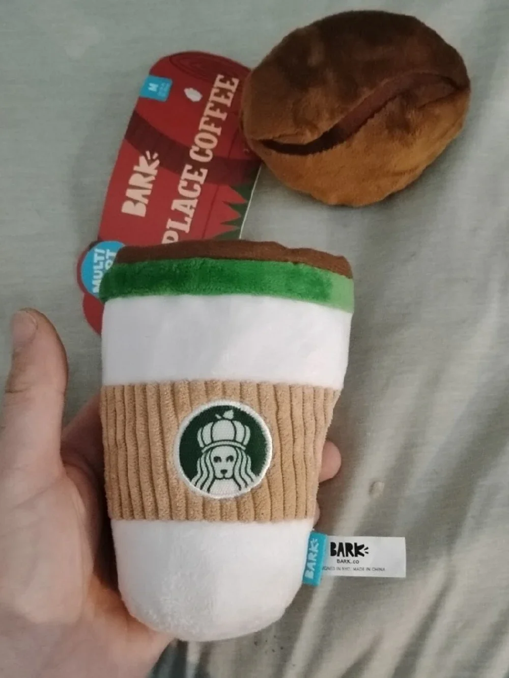 Starbarks Plush Coffee Cup Dog Toy - White, Brown & Green